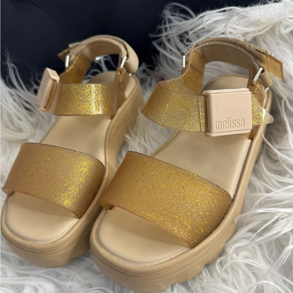 Melissa Beige Glitter Kick Off Sandals
